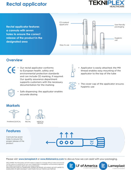 Packaging tubes applicators ce marked applicator for rectal & vaginal use